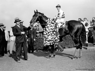 Bimelech and jockey Fred A Smith win the 1940 Belmont Stakes