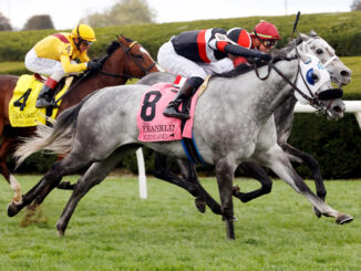 Tony Ann edging Caravel in the Franklin (G2) at Keeneland (Photo by Keeneland Photos)