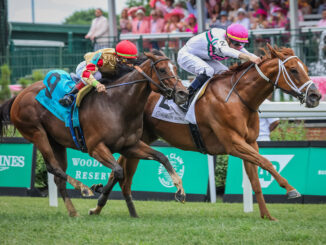 Ova Charged winning the Unbridled Sidney (G3) at Churchill Downs (Photo by Horsephotos.com)